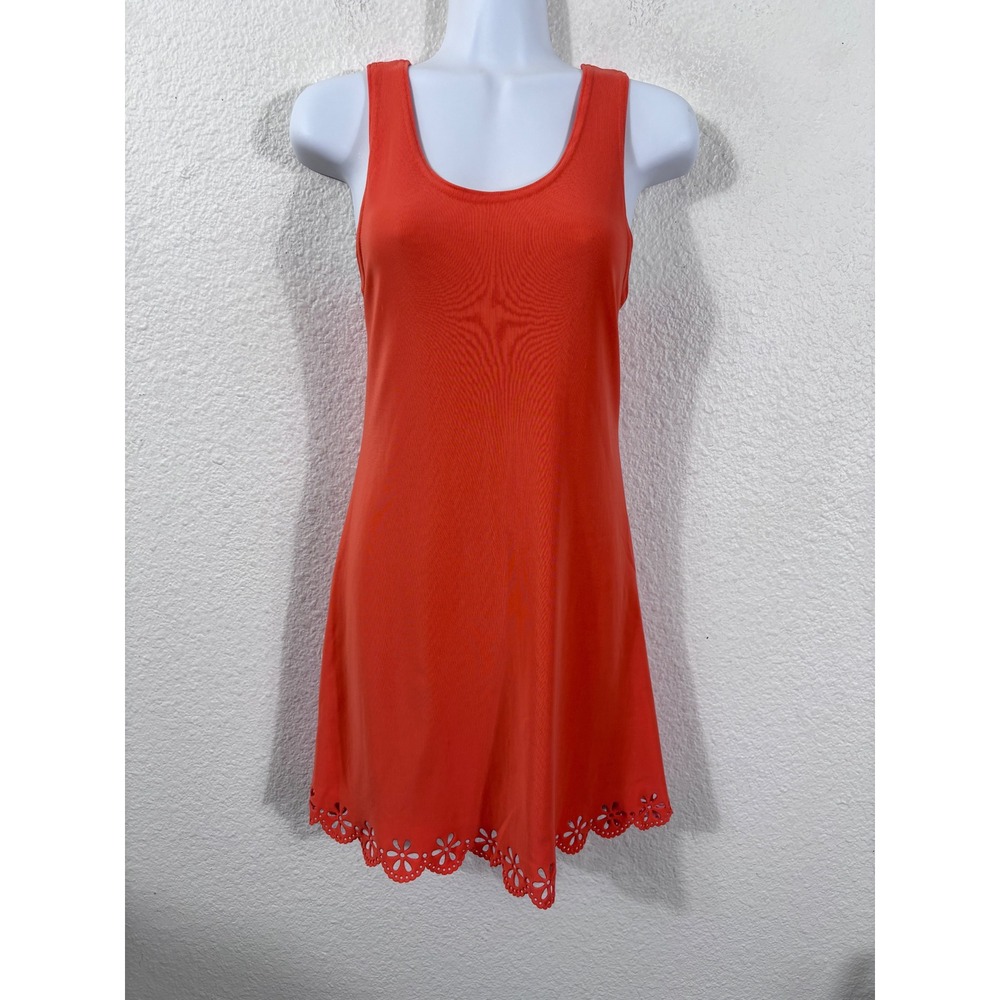 Vintage GenX Tank Dress Y2K Size XS Orange Laser Cut Scalloped Hem Sleeveless